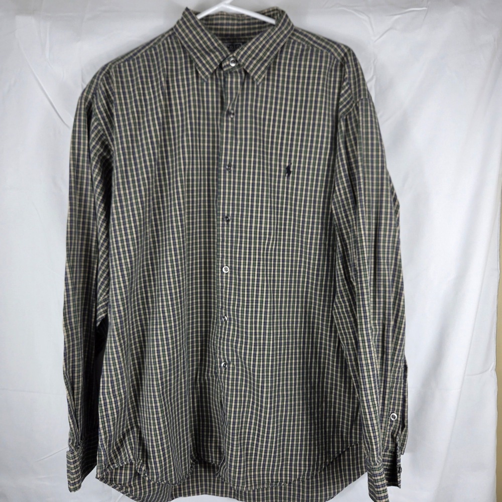 Polo Ralph Lauren Marlowe Mens XL Green Blue Plaid Cotton Button Down Shirt